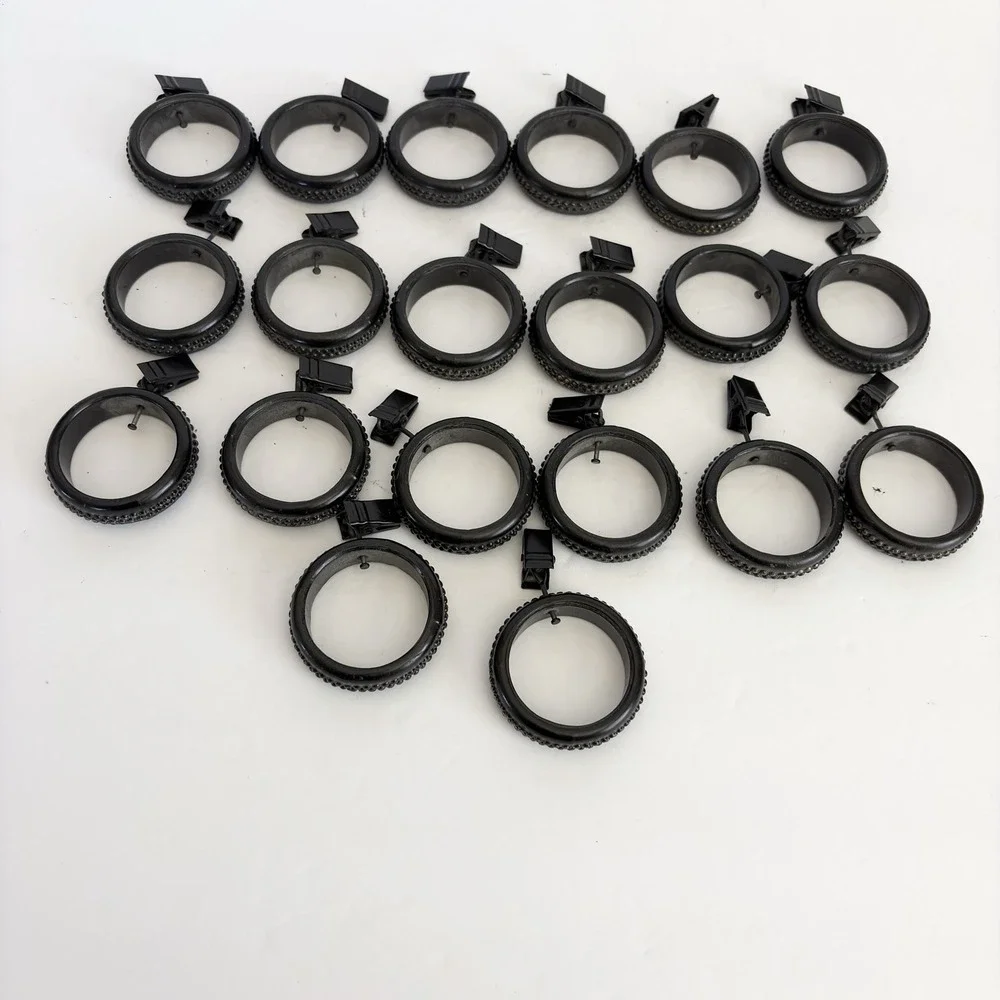 Lot Of 20 Black Bronze Heavy Metal Curtain Rings With Clips Double Beaded Design